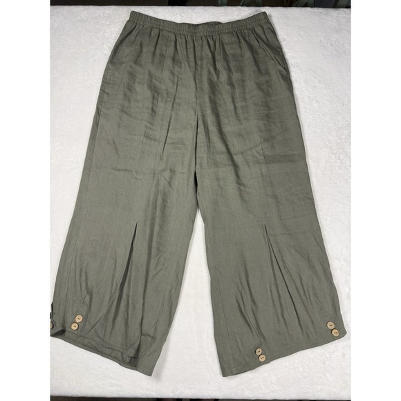 Soft Surroundings Pants - Soft Surroundings Women's Linen Blend Wide Leg Crop Pants Olive Green Size M